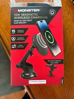 15W Magnetic Wireless Car Mount Charger - Black